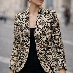 Betty Barclay, size M, Brown with Black velvet textured abstract pattern blazer